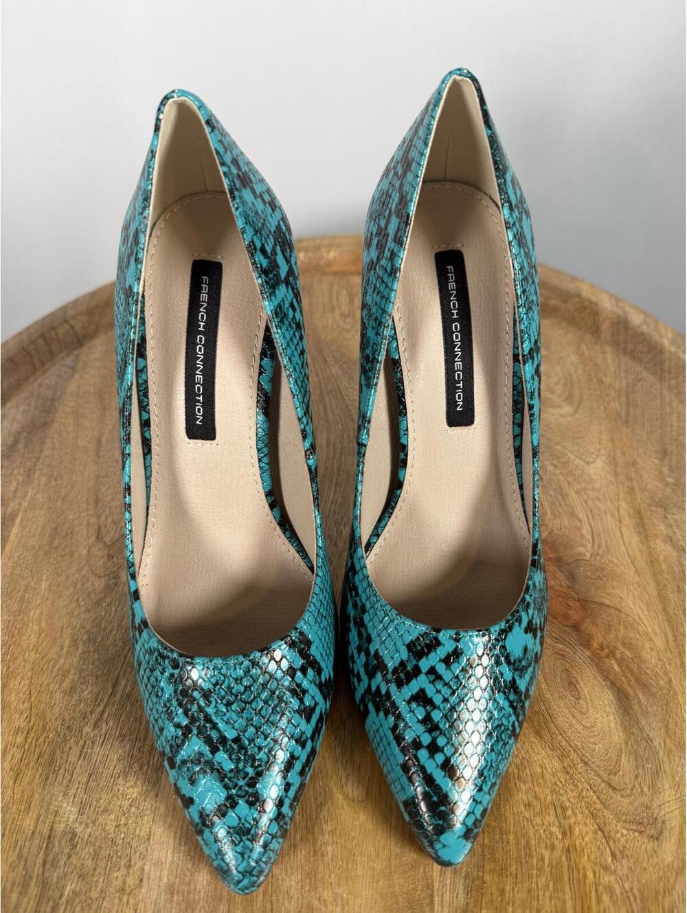 French Connection Snakeskin Print Heels Green/Black Size 6 NWB - Picture 2 of 11